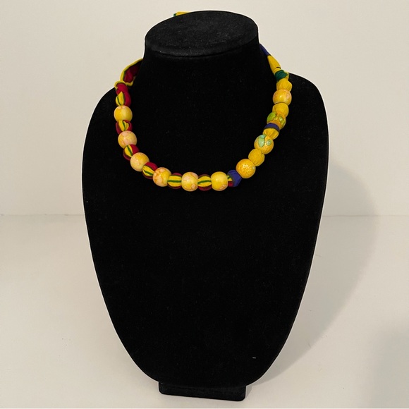 Colorful Yellow Multicolor Ankara Beaded Necklace - Picture 1 of 5